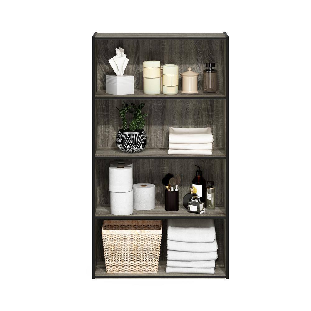 French Oak Grey 4-Tier Wood Open Shelf Bookcase