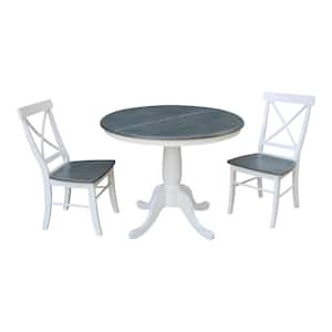 Laurel 3-Piece 36 in. White/Heather Gray Extendable Solid Wood Dining Set with X-Back Chairs