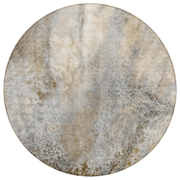 HomeRoots Beige 8 ft. Round Abstract Indoor / Outdoor Area Rug