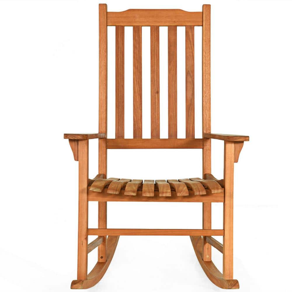 Natural Eucalyptus Wood Outdoor Rocking Chair with Arms