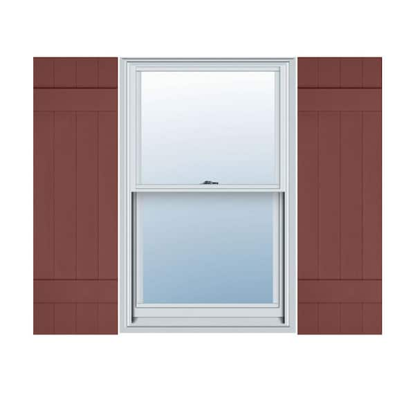 Ekena Millwork 14 in. x 33 in. Lifetime Vinyl Custom Four Board Joined Board and Batten Shutters Pair Burgundy Red