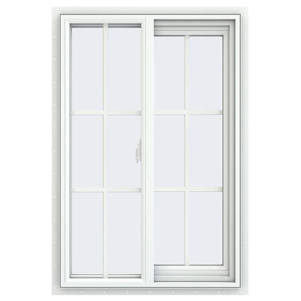JELD-WEN 23.5 in. x 35.5 in. V-2500 Series White Vinyl Right-Handed Sliding Window with Colonial Grids/Grilles