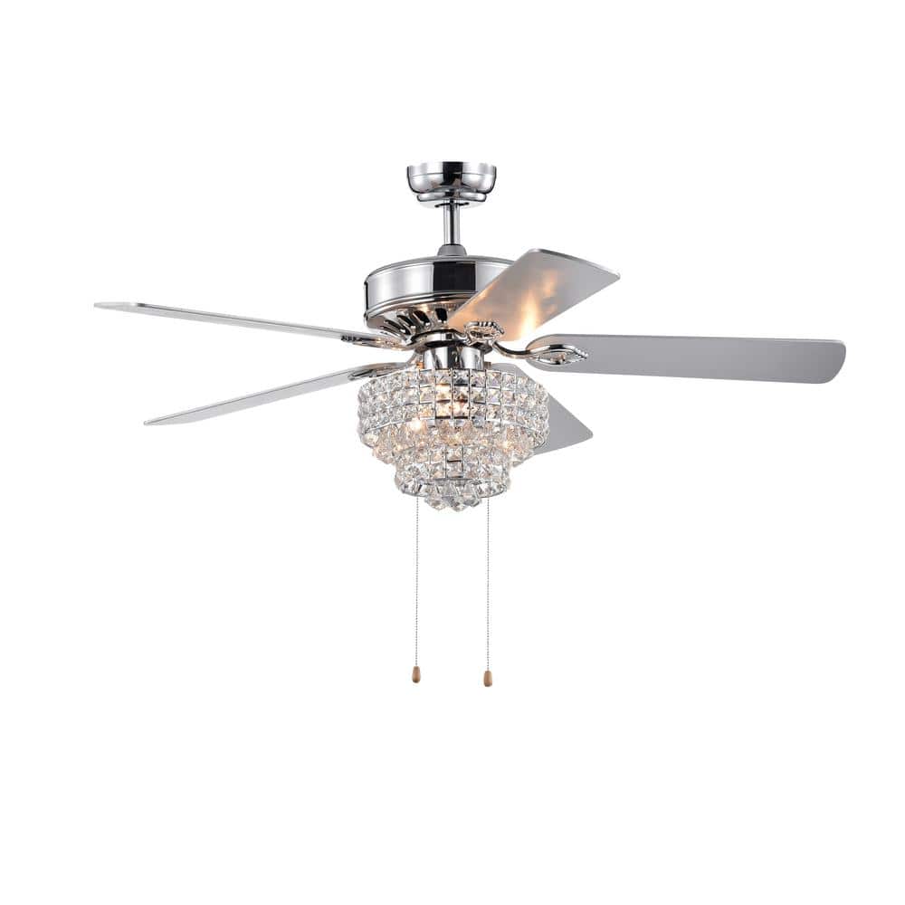 52 in. Outdoor/Indoor Crystal Ceiling Fan With Hand Pull Chain 3-Speed, 5-R