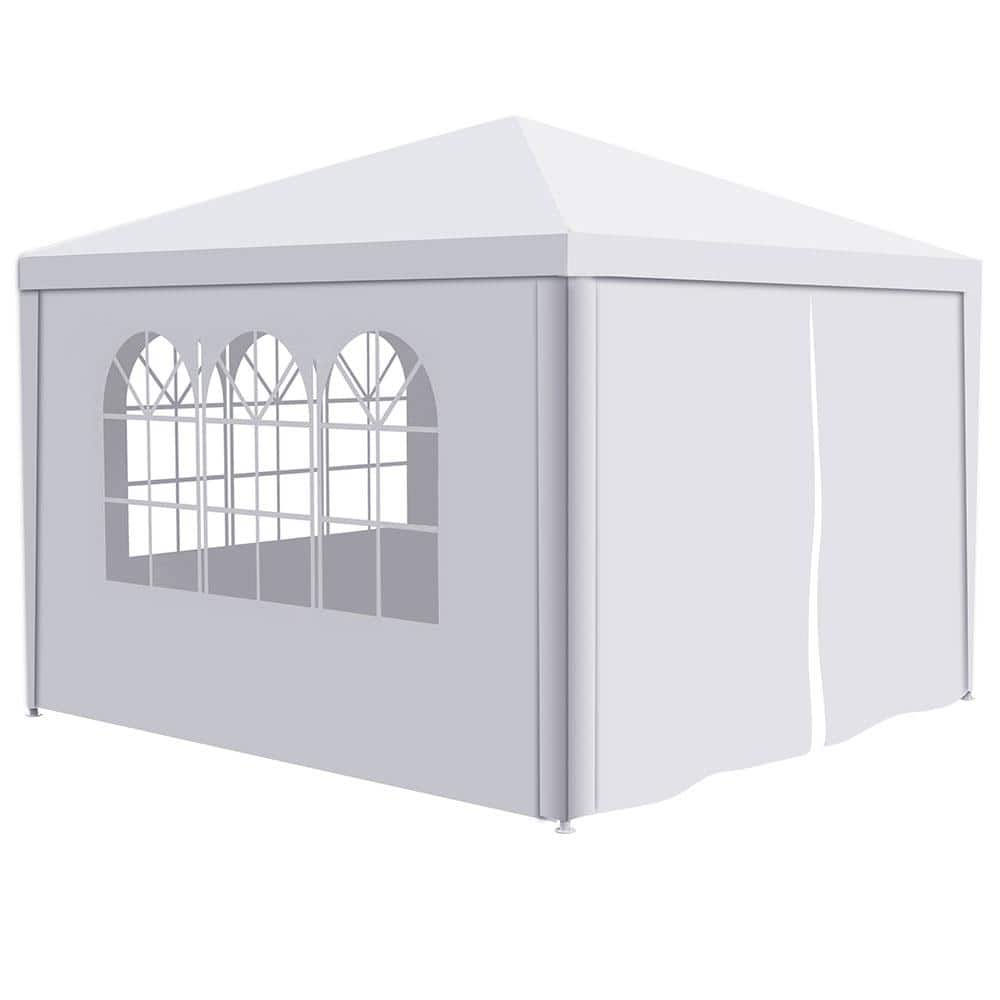 10x10 White Metal Pop-Up Gazebo with Removable Walls