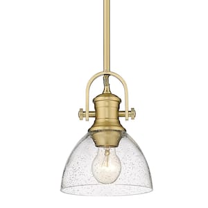 Hines 1-Light Brushed Champagne Bronze Seeded Glass Shaded Pendant Light