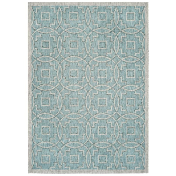 SAFAVIEH Courtyard Aqua/Gray 5 ft. x 8 ft. Geometric Circle Indoor/Outdoor Area Rug