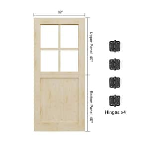 32 in. x 80 in. Solid Pine Universal 4 Lite Clear Glass Unfinished Dutch Door Design Wood Front Door Slab