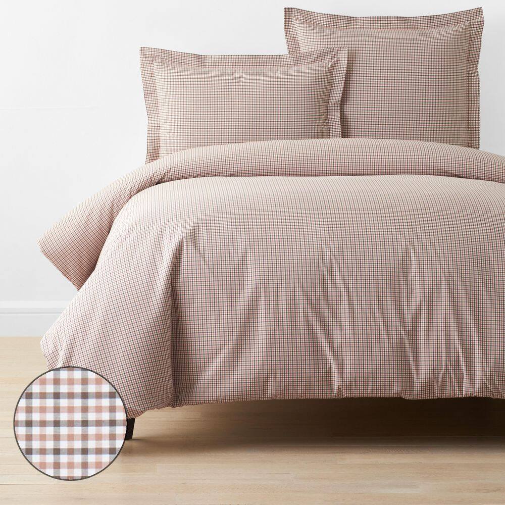 Company Cotton Mini Check Yarn-Dyed Brown King Cotton Percale Duvet Cover price history on PriceWatchPro