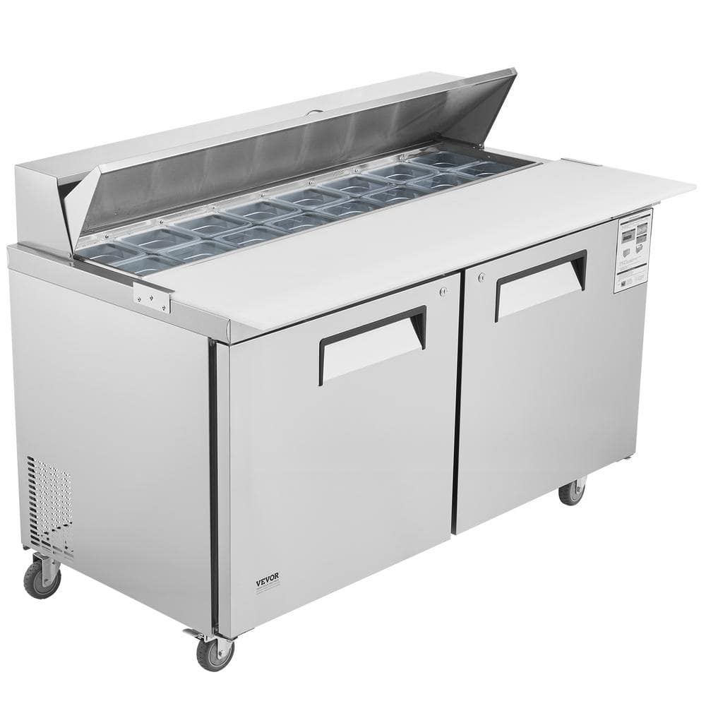 VEVOR 60 in. Commercial Refrigerator Sandwich and Salad Prep Table, 16.4 cu. Ft. Stainless Steel, Silver