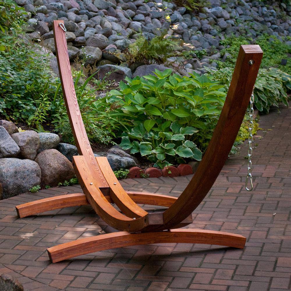 15-Foot Walnut Russian Pine Hardwood Arc Hammock Stand