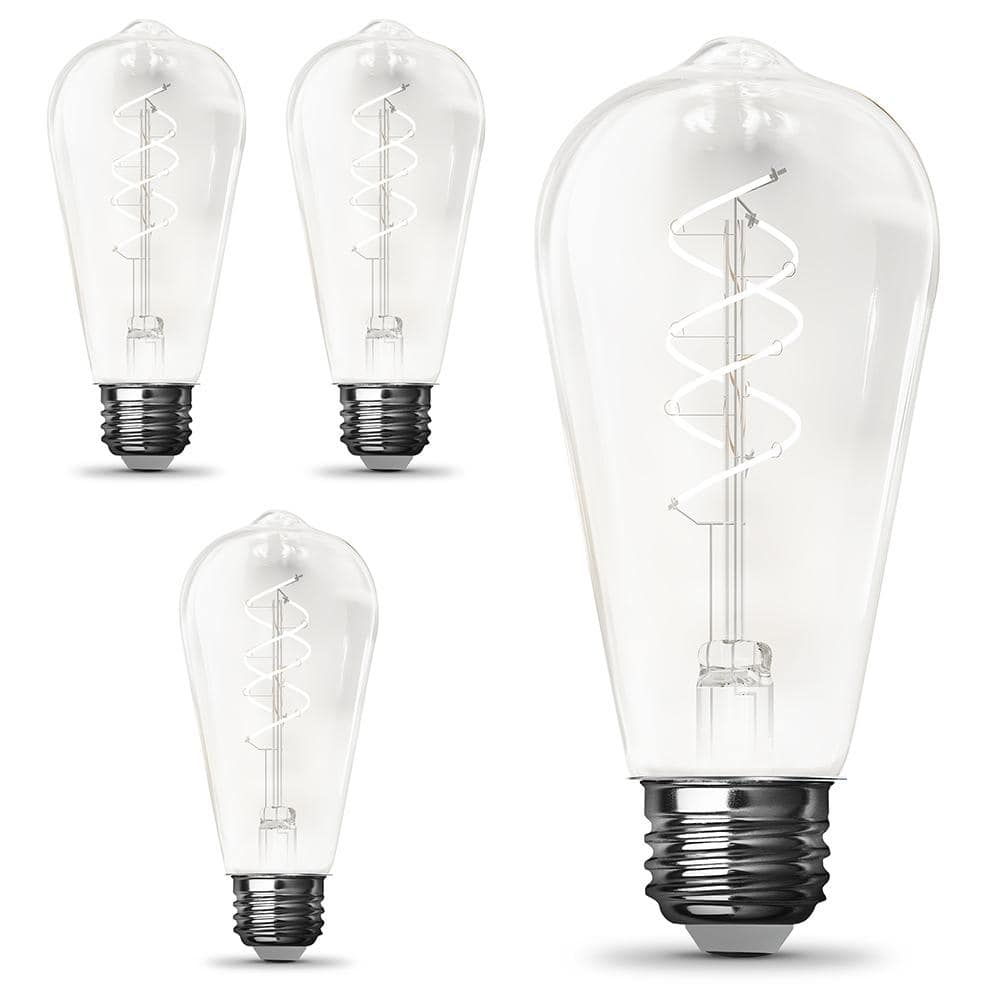Feit Electric 40-Watt Equivalent ST19 Dimmable Double Spiral White Filament Clear Vintage Edison LED Light Bulb, Soft White (4-Pack) -  ST1940S292WFL4