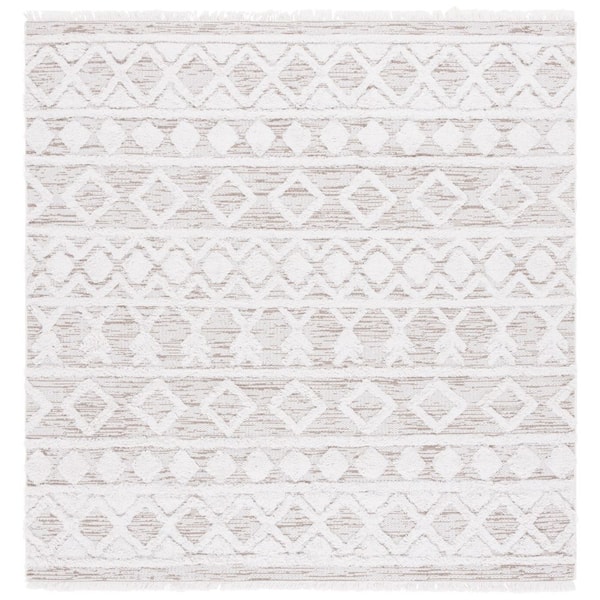 Augustine 6 ft. x 6 ft. Square Ivory/Beige Chevron Striped Area Rug