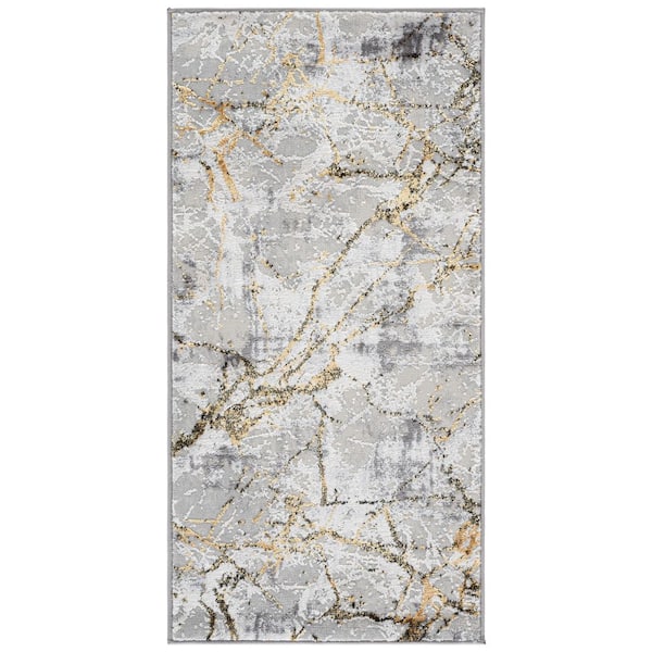 Amelia 2 ft. x 4 ft. Gray/Gold Abstract Distressed Area Rug