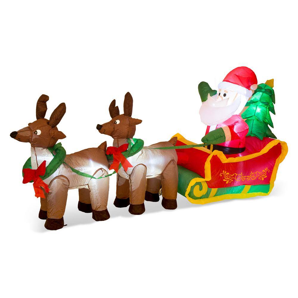 Glitzhome Lighted Inflatable Santa Sleigh Decor Inflated Height (2 ft ...