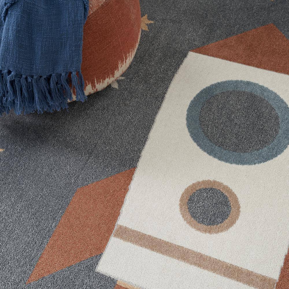 Sky Blue Rectangular Kids Rug with Rocket Design, 2'2" x 4'