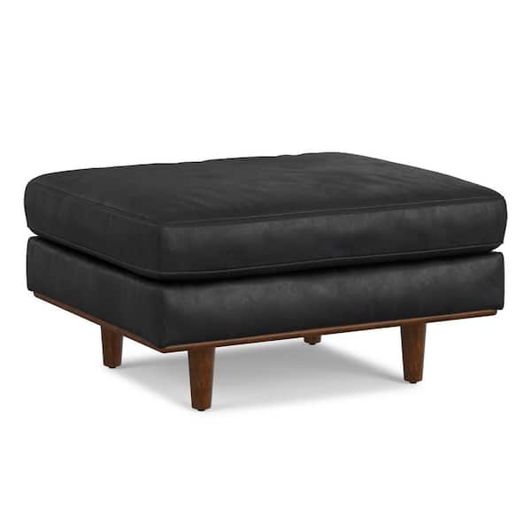 Morrison 33 in. Wide Mid-Century Modern Table Ottoman in Lead Black Genuine Leather