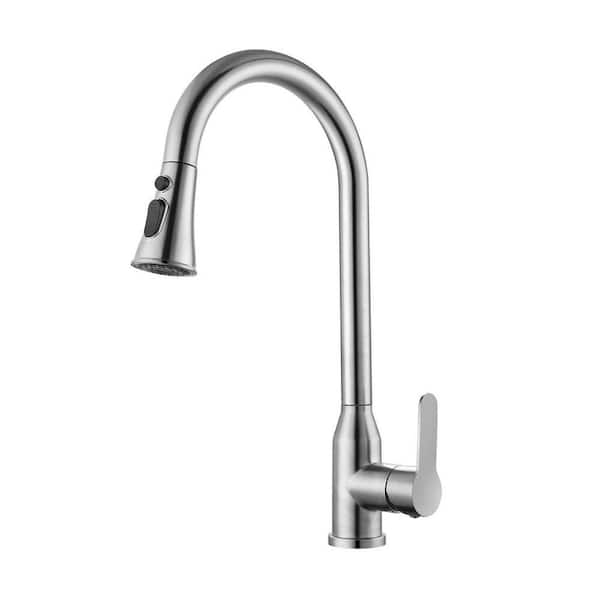 16.93 in. H High Arc Stainless Steel Pull Down Sprayer Kitchen Faucet in Brushed Nickle