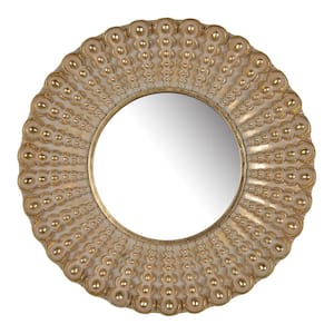 18.5 in. W x 18.5 in. H Round Polyresin Frame Gold Beaded Sunburst Wall Mirror