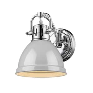 Duncan Collection Chrome 1-Light Bath Sconce Light with Gray Shade