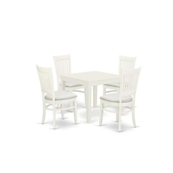 East West Furniture 5-Piece Linen White Finish Solid Wood Top - Rectangular Dining Room Set Seats-4