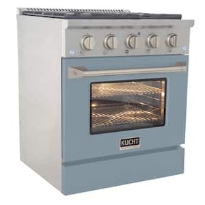 Pro-Style 30 in. 4.2 cu. ft. 4-Burners Natural Gas Range with Convection Oven in Stainless Steel & Light Blue Oven Door