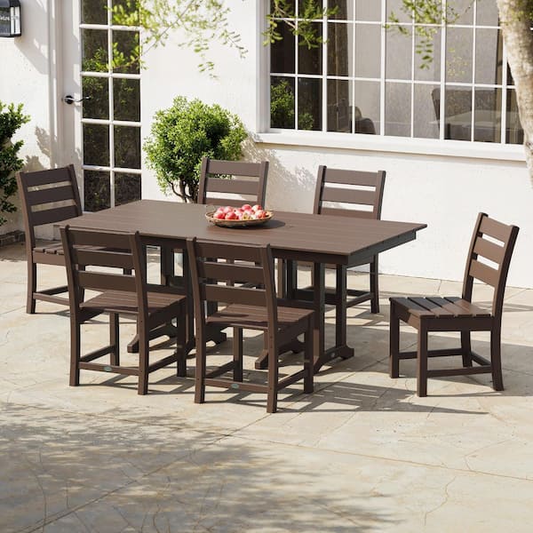 POLYWOOD Grant Park Mahogany 7-Piece Plastic Side Chair Outdoor Dining Set