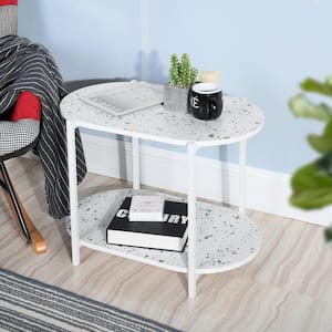 Delonix 23.6 in. White Faux Marble Manufactured Wood Top Rectangle End Table Side Table with Metal Frame