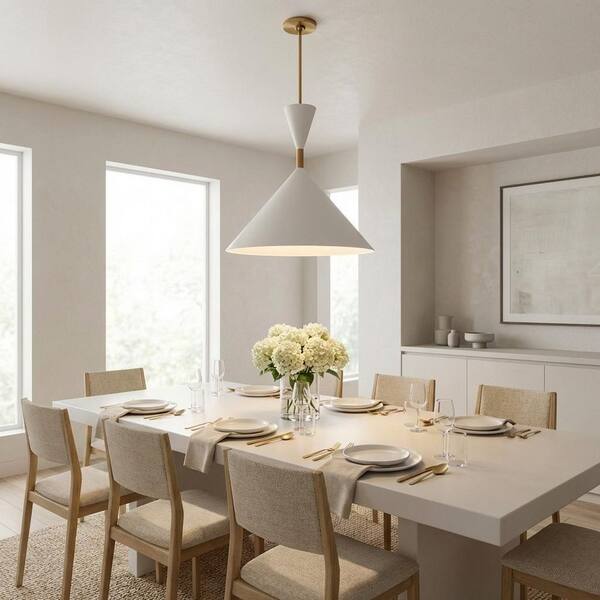 Bodhi 24 in. W x 23.25 in. H 1-Light Burnished Brass Integrated LED Pendant Light with Metal Shade