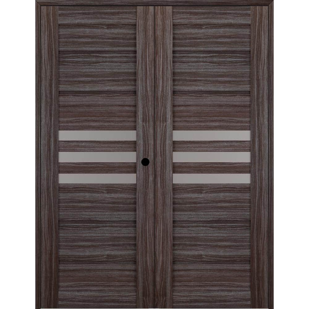 Dome 48 in. x 84 in. Left Hand Active Frosted Glass 3-Lite Gray Oak Wood Composite Double Prehung Interior Door price history on PriceWatchPro