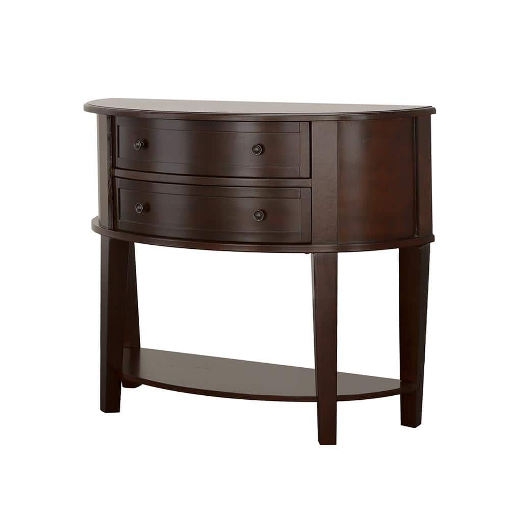 Transitional Brown Wood Demilune Console Table with Storage