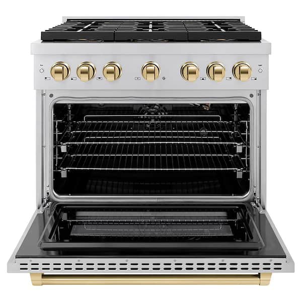 Autograph 36 in. 5.2 cu. ft. Paramount Gas Range with 6-Burners and Convection Gas Oven in Stainless Steel and Gold