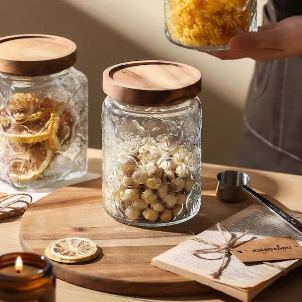 Lynzavix 1-Piece Airtight Decorative Vintage Glass Jar with Wooden