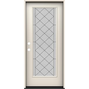36 in. x 80 in. Right-Hand Full Lite Harris Decorative Glass Primed Steel Prehung Front Door