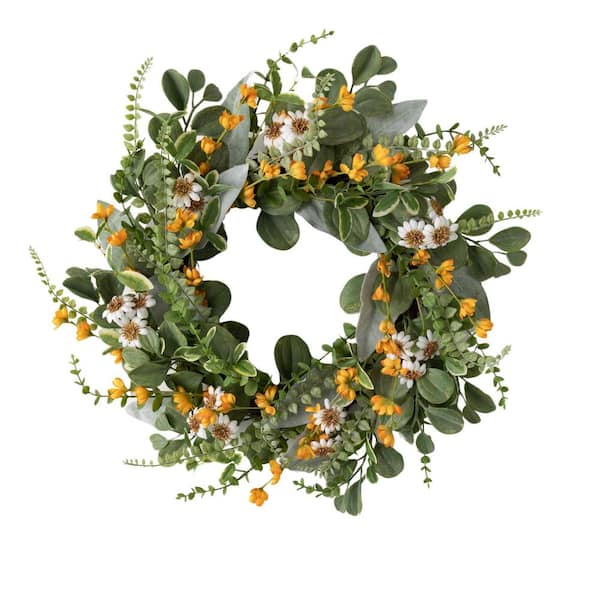 SULLIVANS 22 in. Artificial Daisy Marigold Blooms Wreath