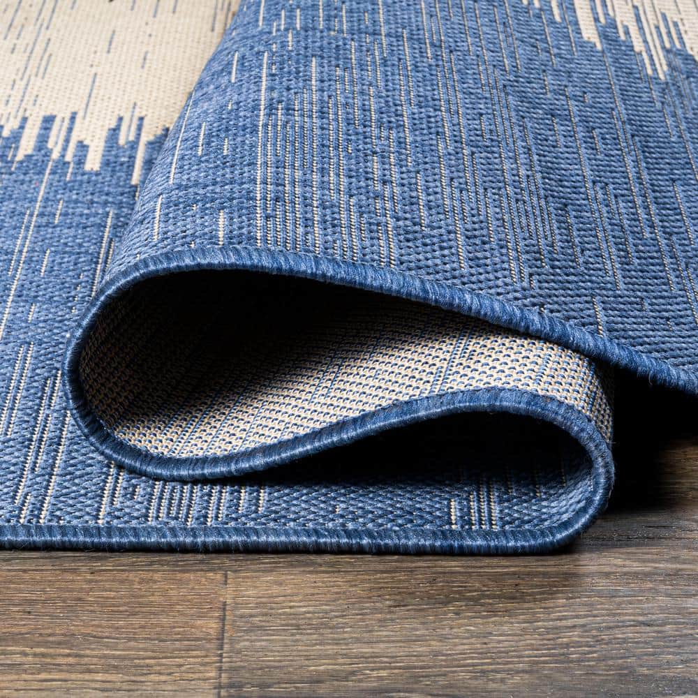 Coastal Stripe Denim Blue and Beige 8' x 10' Synthetic Area Rug