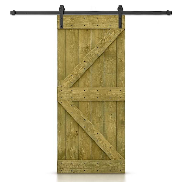 CALHOME K Series 30 in. x 84 in. Solid Jungle Green Stained DIY Pine Wood Interior Sliding Barn Door with Hardware Kit