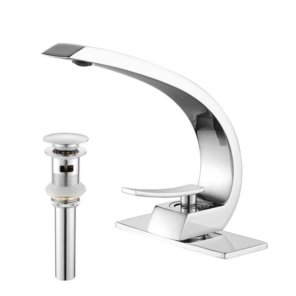 FLG Single Handle Single Hole Bathroom Sink Faucet with Drain Assembly Modern Brass Basin Vanity Taps in Polished Chrome