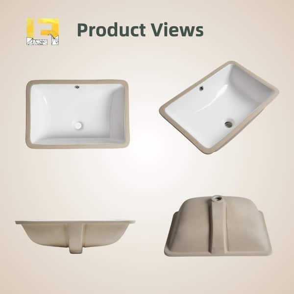 24 in. Rectangle Undermount Bathroom Sink Glossy White, Vitreous China Lavatory Vanity Sink for Bathroom with Overflow