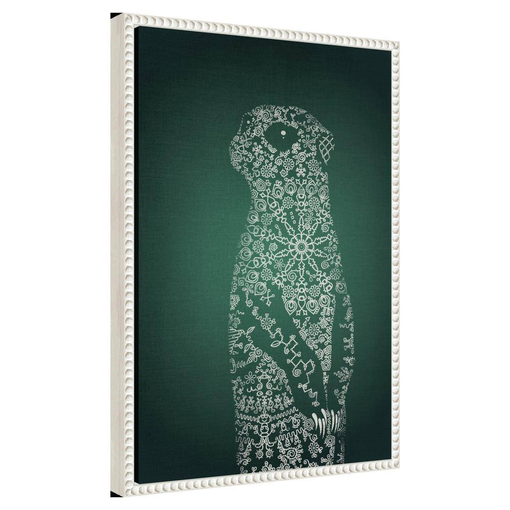 The Emerald Meerkat White Beaded Framed Canvas Art