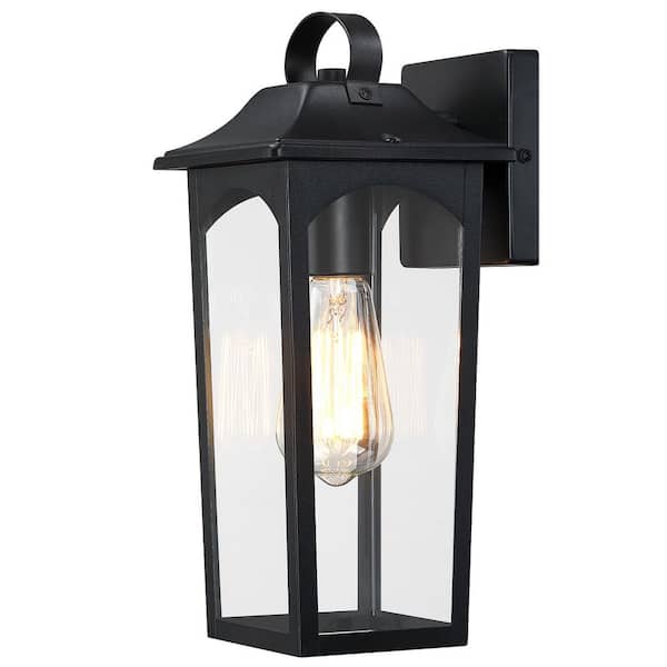 13.75 in. 1-Light Black Outdoor Hardwired Wall Lantern Sconce with Clear Glass, No Bulbs Included