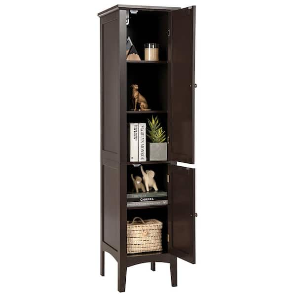 14.5 in. W x 14.5 in. D x 63 in. H Wood Freestanding Linen Cabinet Bathroom Storage Cabinet in Brown