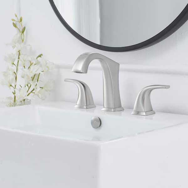 8 in. Widespread Double Handle Black Bathroom Faucet Set 3-Holes Vanity Sink With Metal Drain In Brushed Nickel