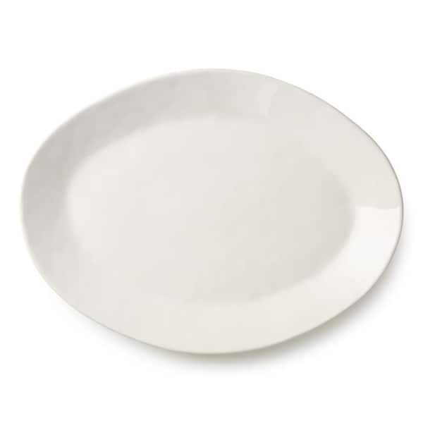 Linen 16 in. x 12 in. Cream Stoneware Oval Platter