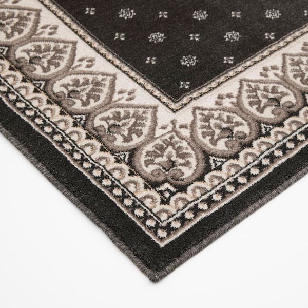 Kurdamir Fleur De Lis Abbey/Navajo White 9 in. x 33 in. Woven Polypropylene Stair Tread Cover (Set of 1)