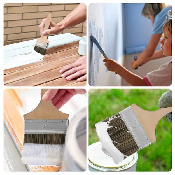 Angel Sar - 4 in. Double Thick Chip Paint Brush, Stain Brushes with Wooden Handle for Painting Walls and Fence Staining Etc.