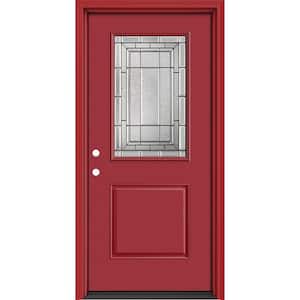 Performance Door System 36 in. x 80 in. 1/2 Lite Sequence Right-Hand Inswing Red Smooth Fiberglass Prehung Front Door