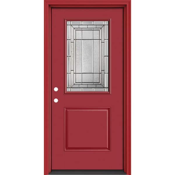 Masonite Performance Door System 36 in. x 80 in. 1/2 Lite Sequence Right-Hand Inswing Red Smooth Fiberglass Prehung Front Door