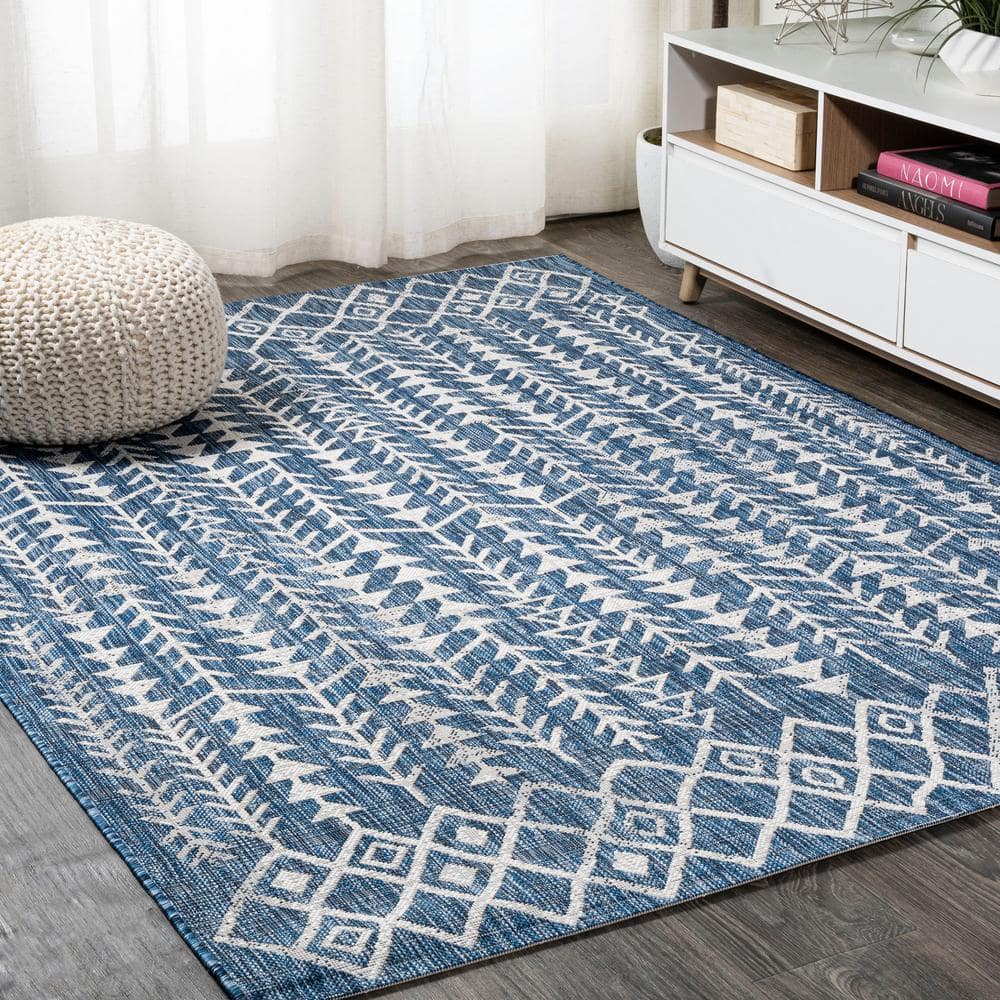 JONATHAN Y Tokay Bohemian Geometric Blue/Ivory 8 ft. x 10 ft. Indoor ...