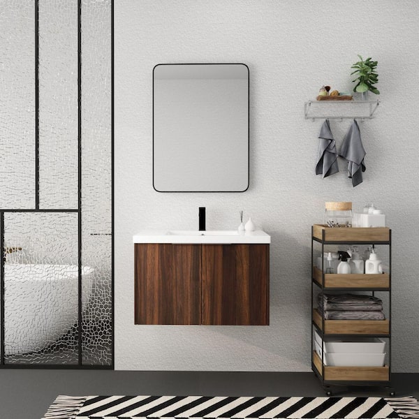 Xspracer Victoria 30 in. W x 18 in. D x 19 in. H Floating Single Sink Bath Vanity in Walnut with White Acrylic Top and Cabinet