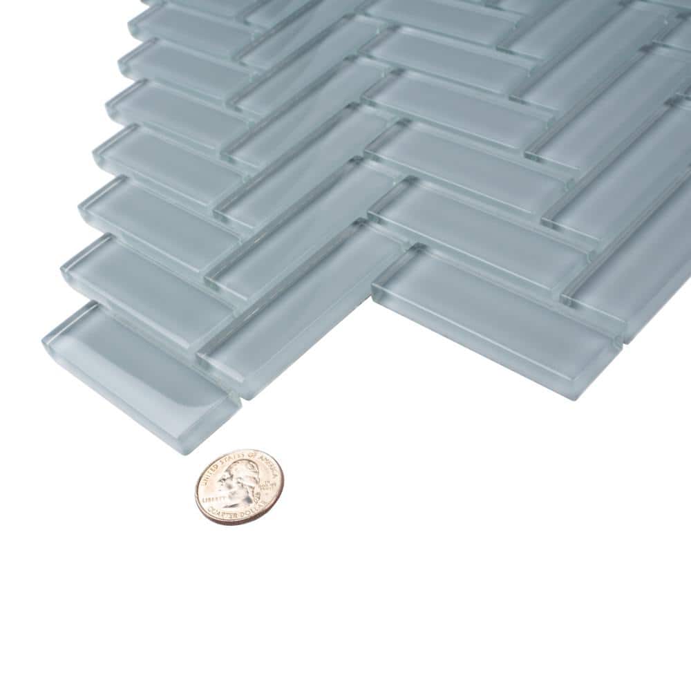 Gray 11" x 12.6" Herringbone Polished Glass Mosaic Tile